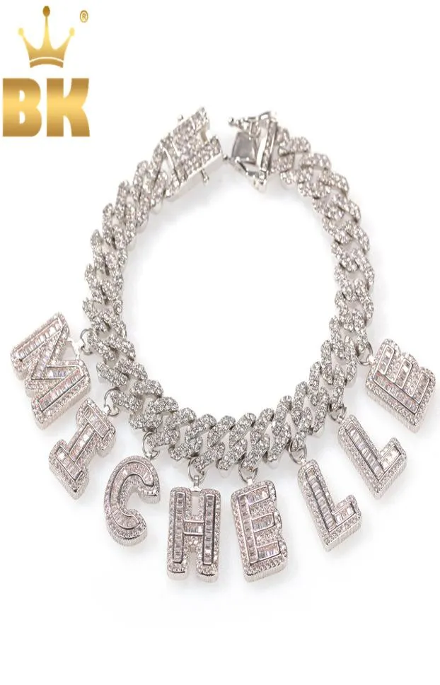 THE BLING KING Hiphop DIY Statement 12mm SLink Miami Cuban Necklace Baguette Letter Pendant ankle Jewelry Whole Own Style Y209335164