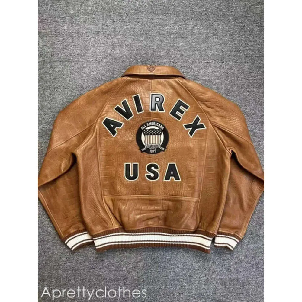 Avirex 2024 Red Yellow Bomber Jacket USA Size Casual Athletic Thick Sheepskin Läder Flight Suit Cool Jacket Vintage Leather Flig Avirex Leather Jacket 672