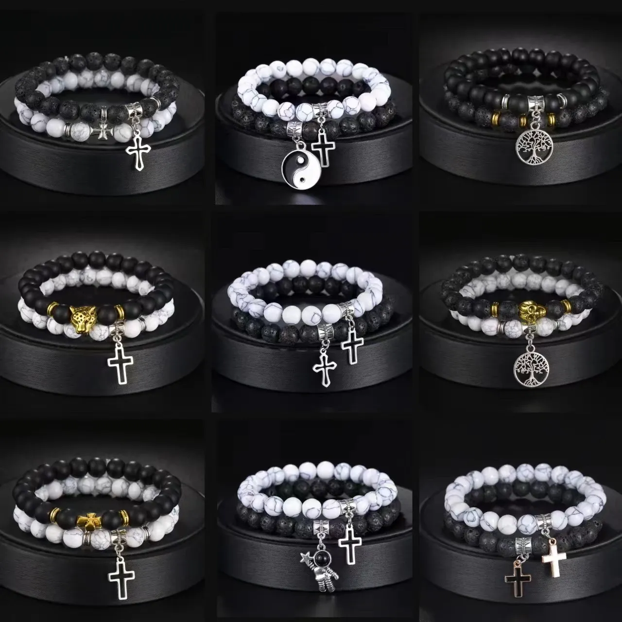 Strands Memolissa 2pc/Set White Turquoise Leopard Cross Black Bracelety dla mężczyzn Kobiet Elastic Friends Prezenty biżuterii