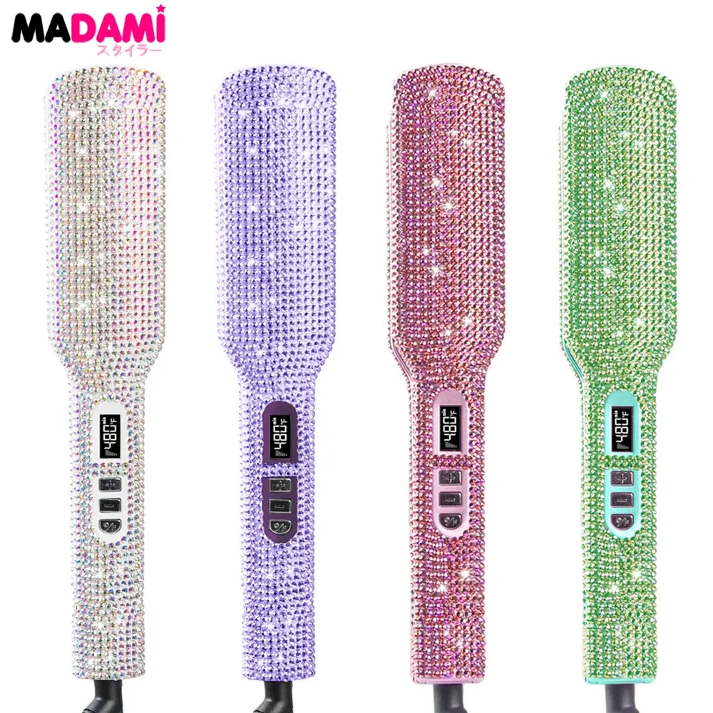 Irons Rhinestone Flat Iron For a Perm Titanium Straightening Irons LCD Display Floating 2 Inches Wide Plate Hair Straightener Curler