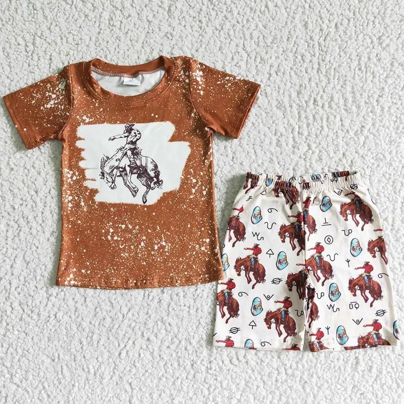 Vêtements de vêtements pour enfants vêtements de créateurs garçons tenue de style occidental bébé garçon à manches courtes t-shirts shorts set boutique