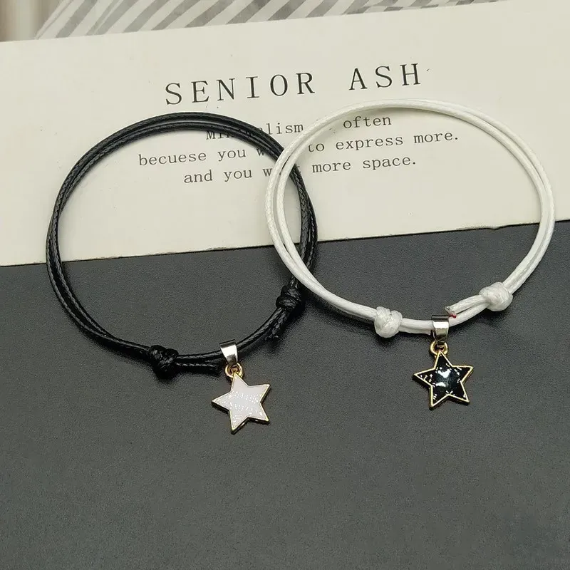 Strängar 1Pair Fashion Black White Star Couple Armband Justerbara vänskapsarmband smycken Pulsera de Pareja