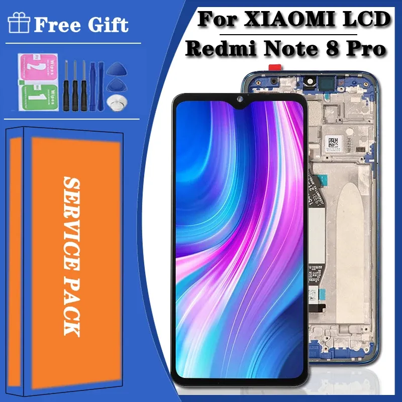 Skärmar 6.53 "Original LCD för Xiaomi Redmi Note 8 Pro LCD Display Touch Screen Digitizer Assembly för Xiaomi Redmi Note8Pro med ram