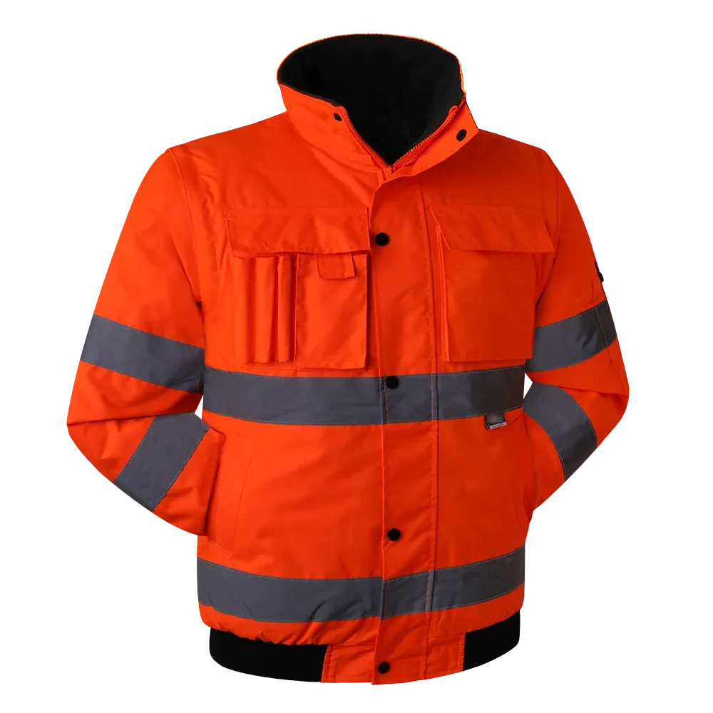 Jackets Winter High Visibility Safety Warm Jacket for Men Fluorescent Orange Waterproof Jacket Reflective Bomber Jacket Workwear