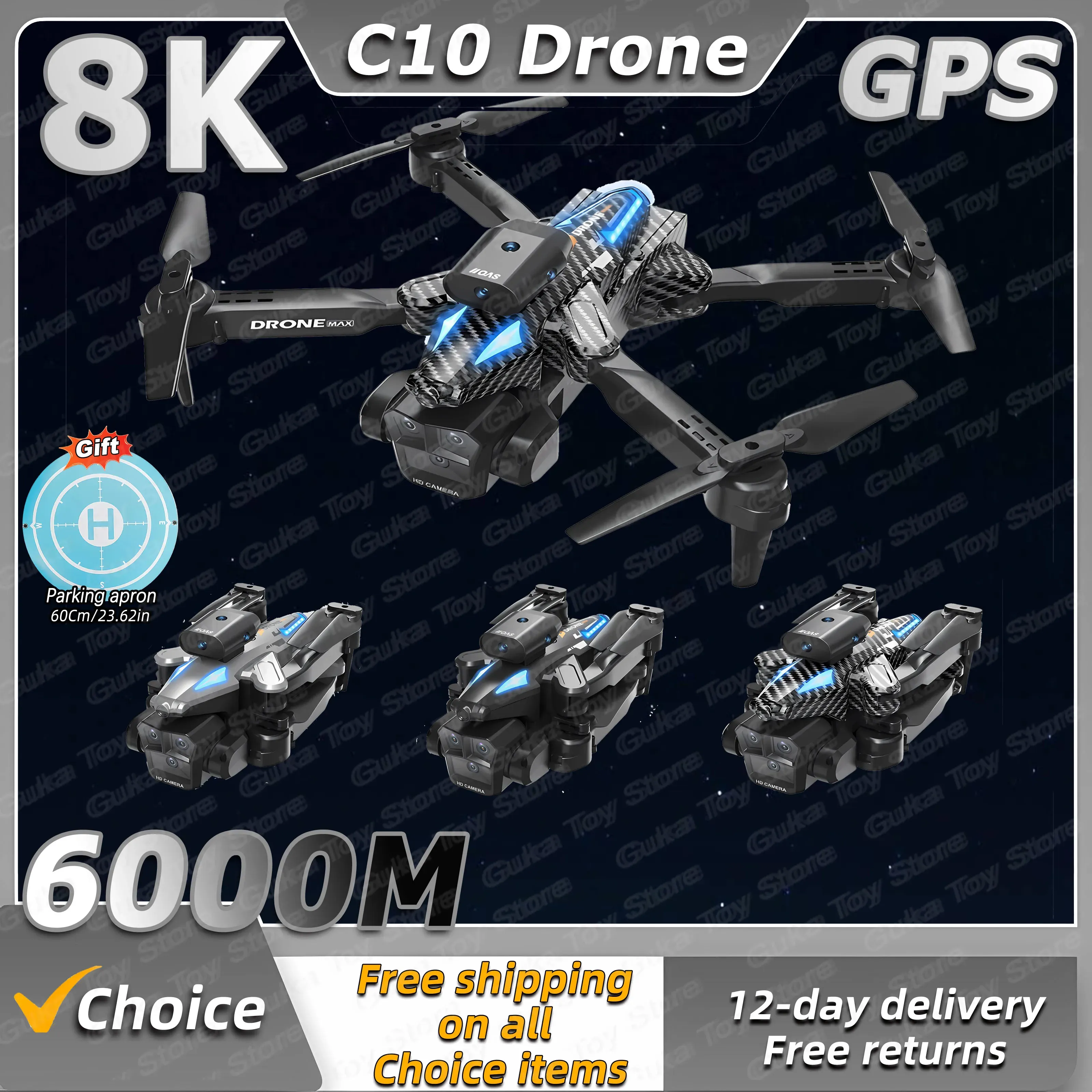 Drones New C10 Max GPS Drone 8K HD Optical Flow Positionnement Obstacle Évitement Gesture Photographie Pliable Quadcoptère Tablier Hold Sell