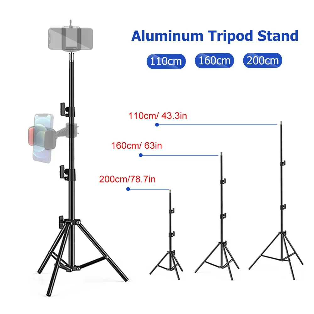 Tripodi Tripode da 110/160/200 cm per la fotocamera del telefono GoPro Alluminio Pieno pieghevole Lightwear Tripode Tripode Smartphone trepied Pour Smartphone