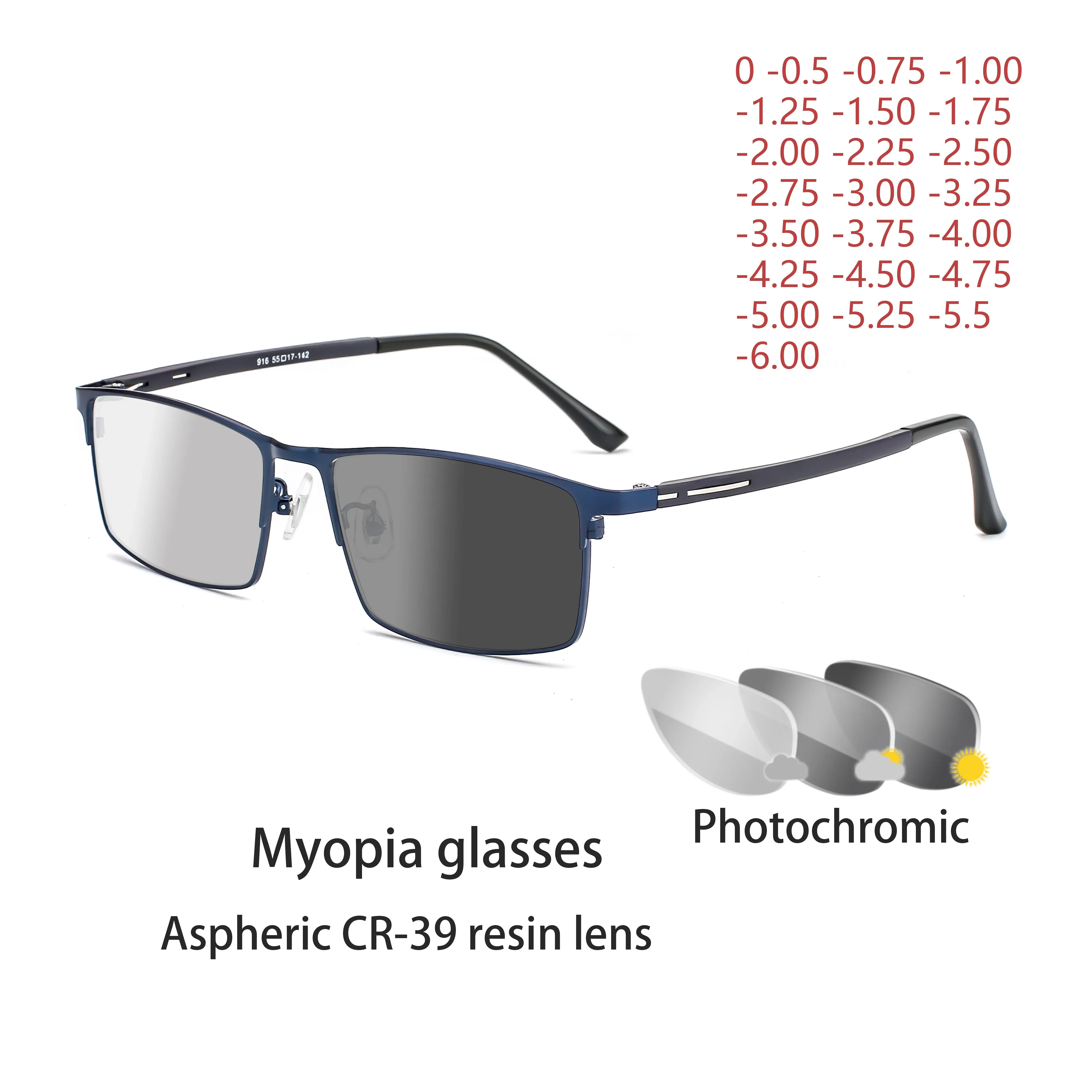 Lenses Photochromic Eye Glasses Men Women Myopia Eyeglasses Finished Glasses Students Short Sight Eyewear 0 0.5 1 1.25 1.5 1.75 6