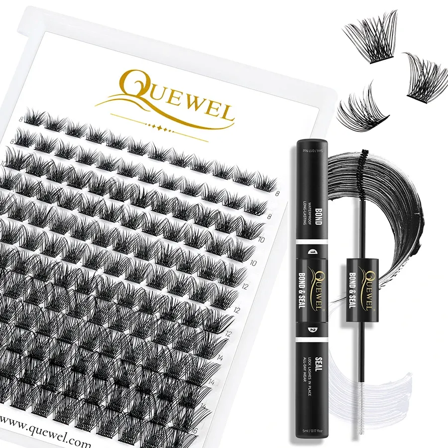 Ögonfransar quewel 144st DIY Cluster Lashes Premade Volume Fans Eyelash Kit Bond and Seal Lash Lim Longing Waterproof Eyelash Makeup