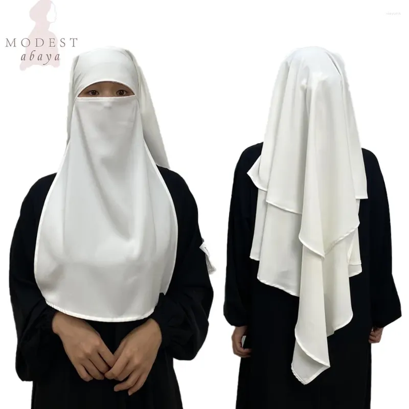 Abbigliamento etnico a tre strati nida khimar con corde niqab corde anteriore regolabile legame lungo back -back overhead preghiera hijab hijab