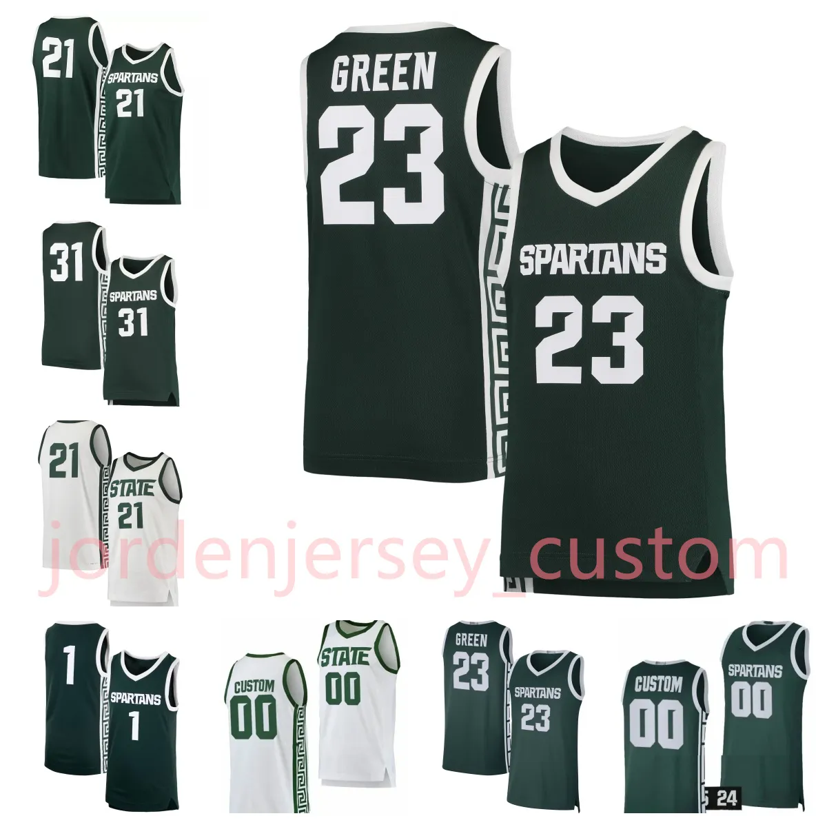 23 Green Michigan 2023-24 State Spartans Basketball Stiched Jerseys 25 Hall 1 Brooks 5 Holloman 43 Whitens 14 Smith 11 Hoggard 20 Sanders Men de douane