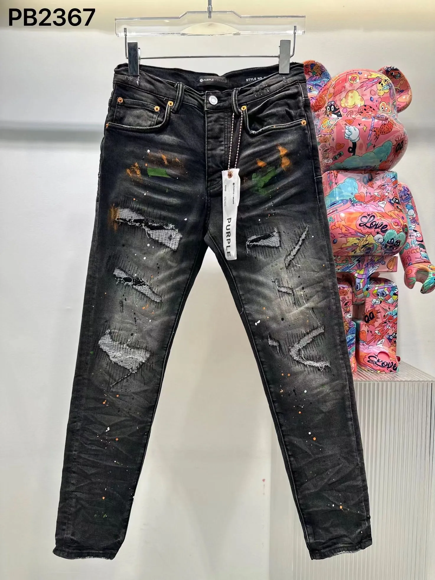 Purple Jeans Herren neuer Spritzerkinne gedrucktem Sommer Straight Hosen Loose Casual Summer High Street Retro Slim-Fit-Waschhosen