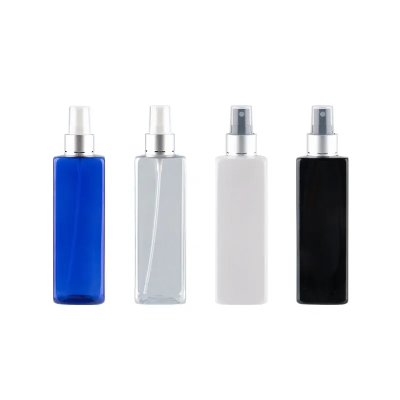 Flessen 250 ml lege navulbare vierkante flessen met sier aluminium spuitpomp gekleurde plastic cosmetische containers voor reisverpakkingen