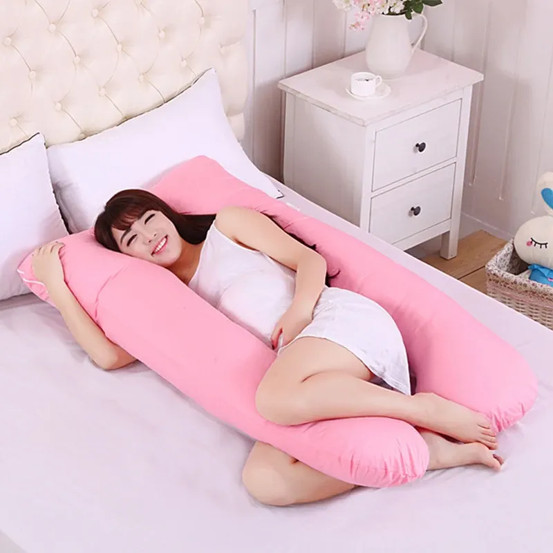 枕睡眠妊娠中の女性のための枕の枕100％綿ウサギプリントu形状マタニティ枕妊娠サイドスリーパー