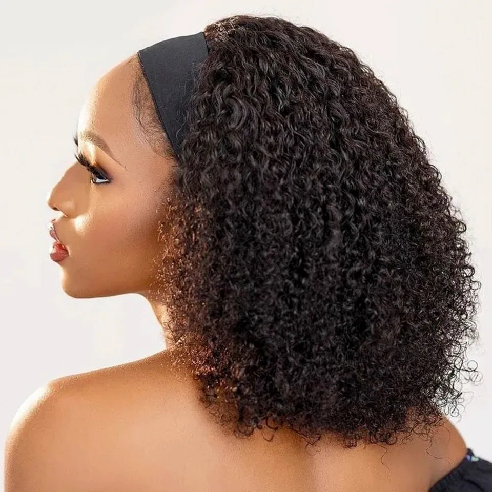 Wigs Kinky Curly Human Hair Headband Wig For Black Women 180% Density Glueless Brazilian Remy Jerry Curl Full Machine Made Hair