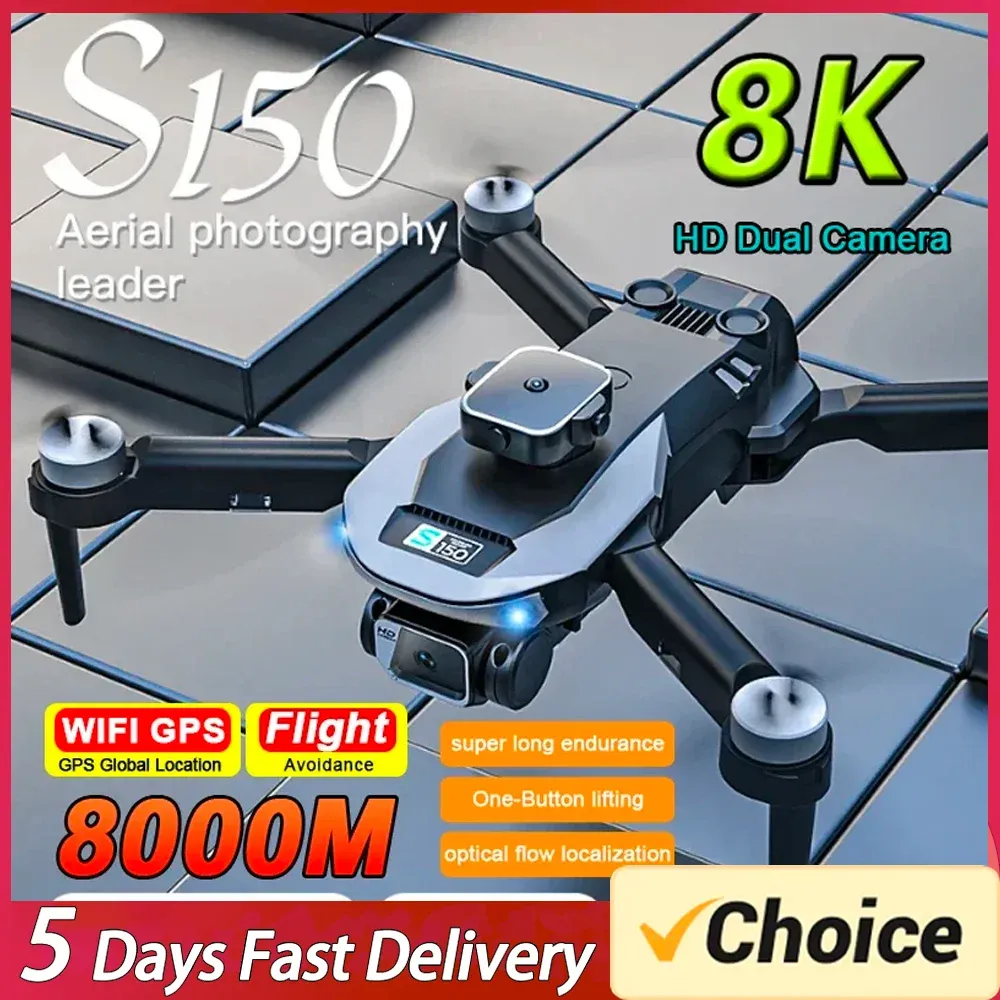 DRONES S150 DRONE 4K HD Dual Camera Professional Optical Flow Hinder Undvikande Brushless Positioning Aerial Photography Aircraft Toys