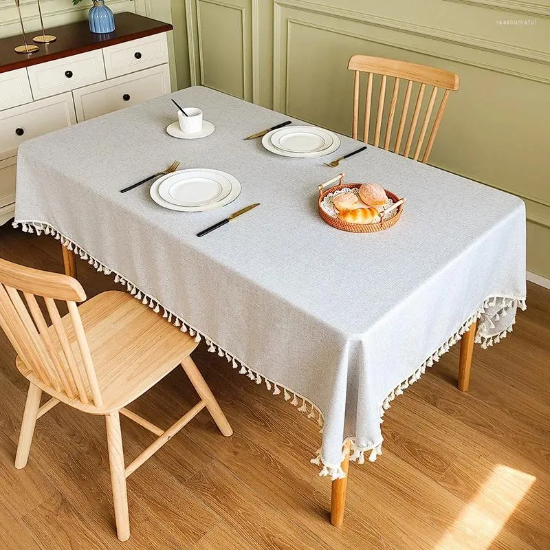 Tabela de toalha de mesa de algodão toalha de mesa à prova d'água à prova de óleo atmosfera de luxo chinesa cor pura borla simples tampa de chá preta preta