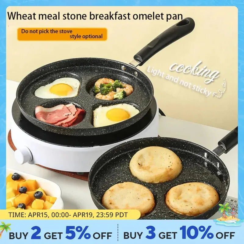 134 Cups Pancakes Frying Pans Breakfast Egg Pan Durable Nonstick Holes Cooking Ham Pancak Maker Cookware 240415