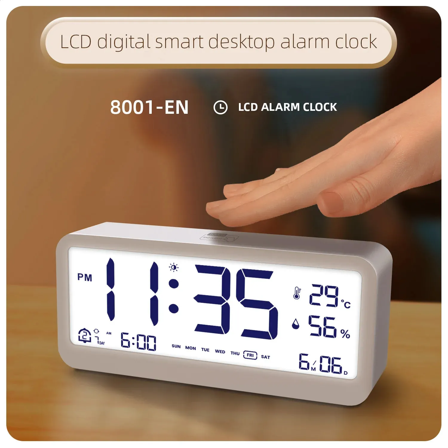 Dijital Çalar Saat Tablo Elektronik Duvar Sıcaklığı Nem Takvim Haftası Yatak Odası Çocuk Masası Gece Işık Dekorasyonları 240417