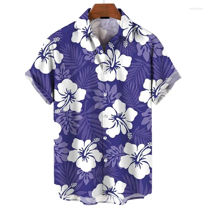 Casual shirts voor heren kleurrijke 3D printplanten bloem Hawaiiaans shirt mannen zomer mode korte mouwen coole straatknop revers blouse tops