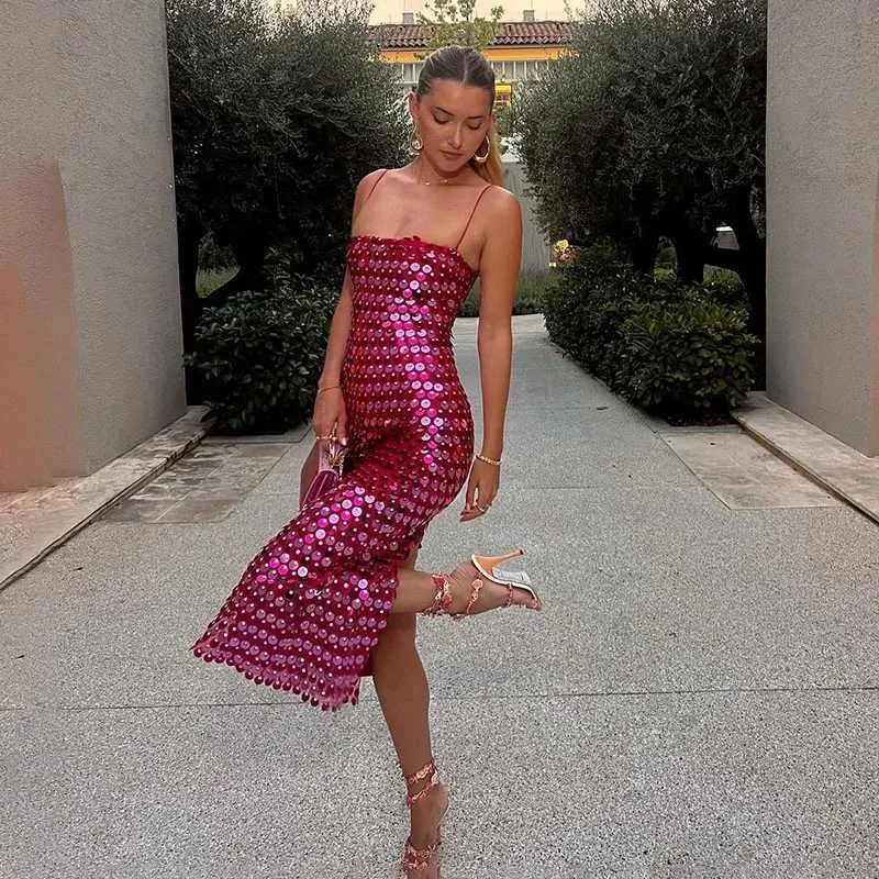 Sparkling Sequin Spaghetti Strap Floor Length Dress... From Jichang_store1,  $18.92 In Bulk | DHgate.Com