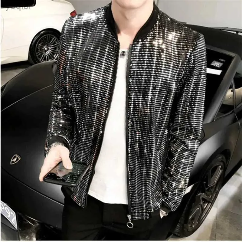 Giacche da uomo Y2K Spring Nuova giacca da bomber con paillettes maschile Flash Flash Flash Flash Coat sottile Hip Hop Hop Street Street Abbigliamento Coat Techweartl2404