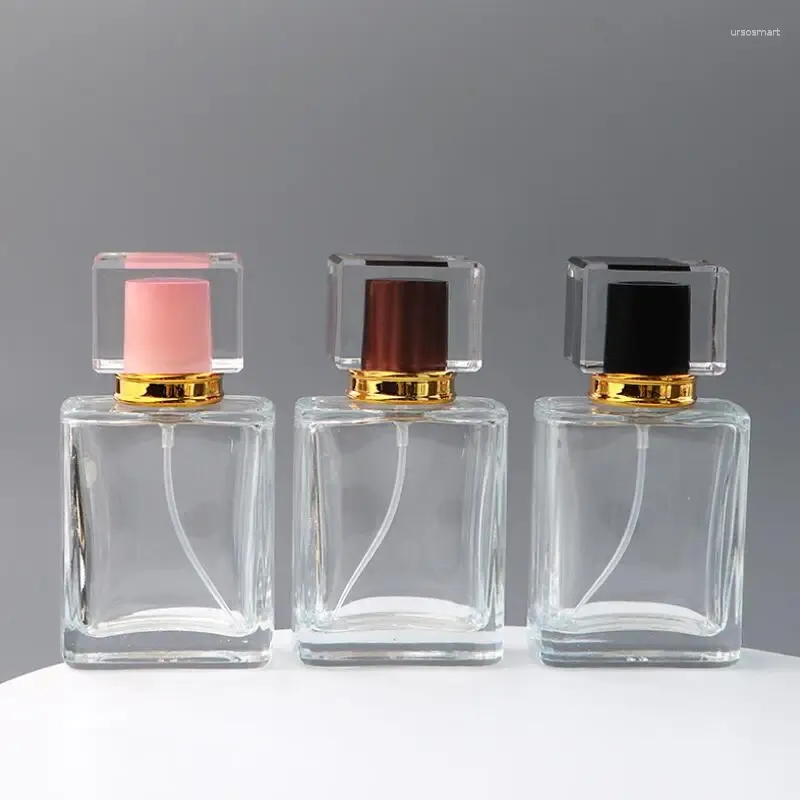 Storage Bottles 30ml Rectangular Perfume Bottle Glass Empty Spray With 6 Colors Atomizer LX3419