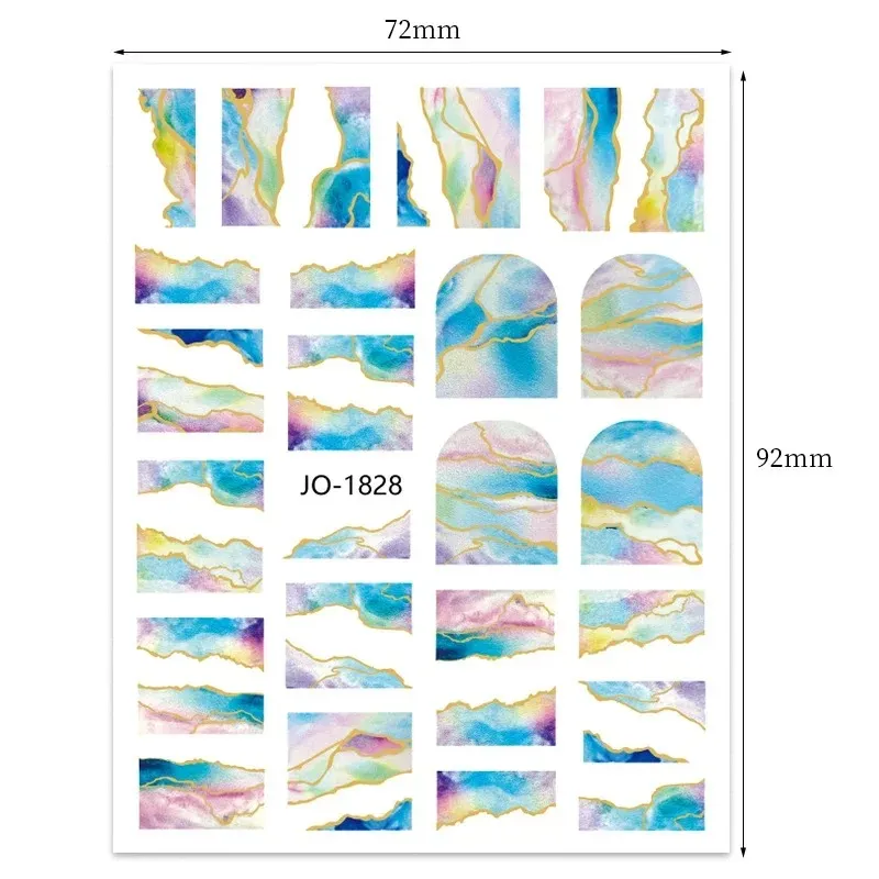 Nagelkunstaufkleber Tinte Blühen Marmor Wassertattoos Blütenblätter übertragen Schieberegler für Nägel Papier abstrakte geometrische Linien