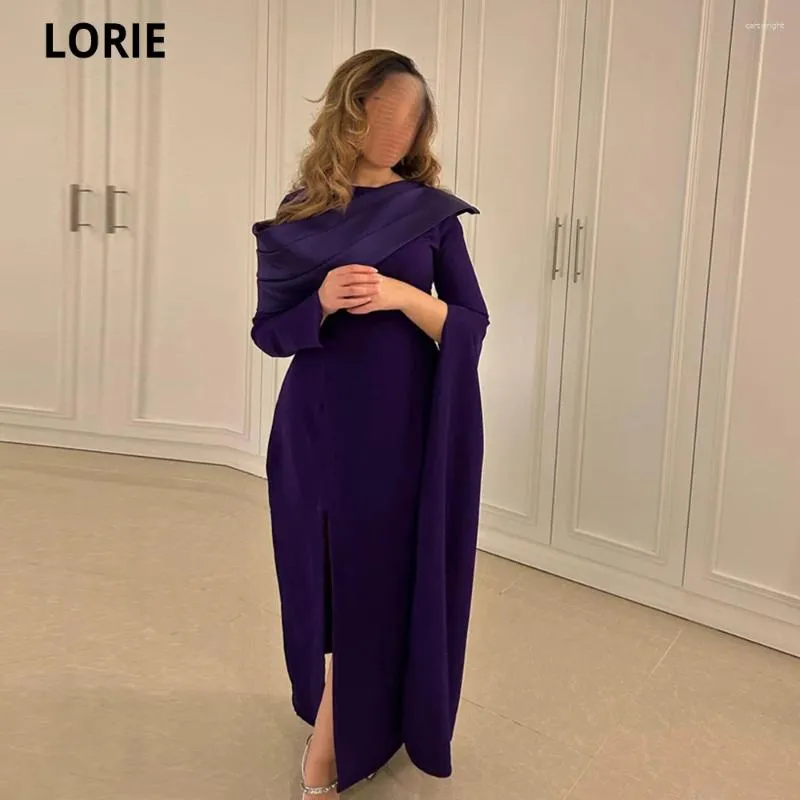 Vestidos de fiesta Lorie Mermaid Vestido de noche Purple Arabia Saudita con mangas de la capa Dubai Prom Side Dividir Celebrity Birthding Gotss