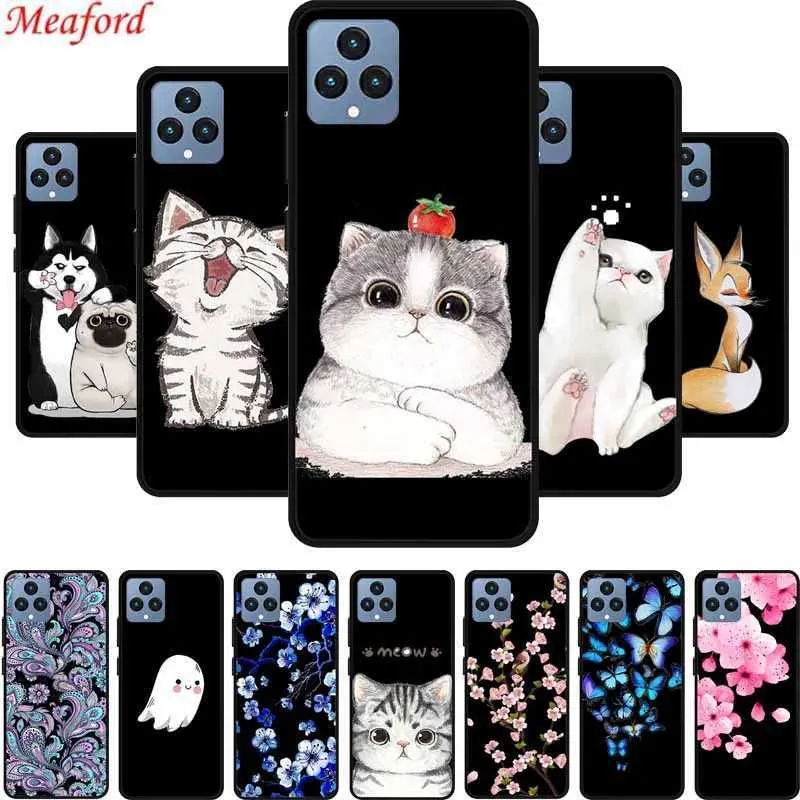 حالات الهاتف الخليوي FUNDA للهاتف 5G CASE CATOR CARTON CAT أسود سوداء السيليكون ناعم الغلاف الخلفي ل T-Mobile Revvl 6 T Phone 5G CASE 6.52 240423