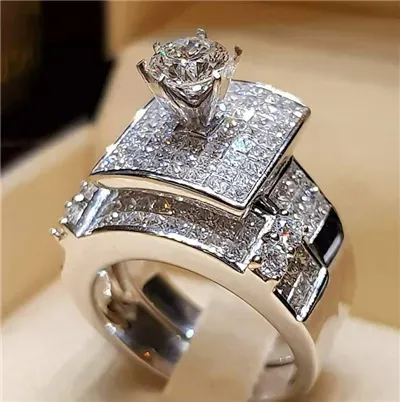 Anillos Vecalon Diamond Ring Set Fashion 925 Sier White Jewelry Promise Love Commacment for Women Drop entrega Dhrh1