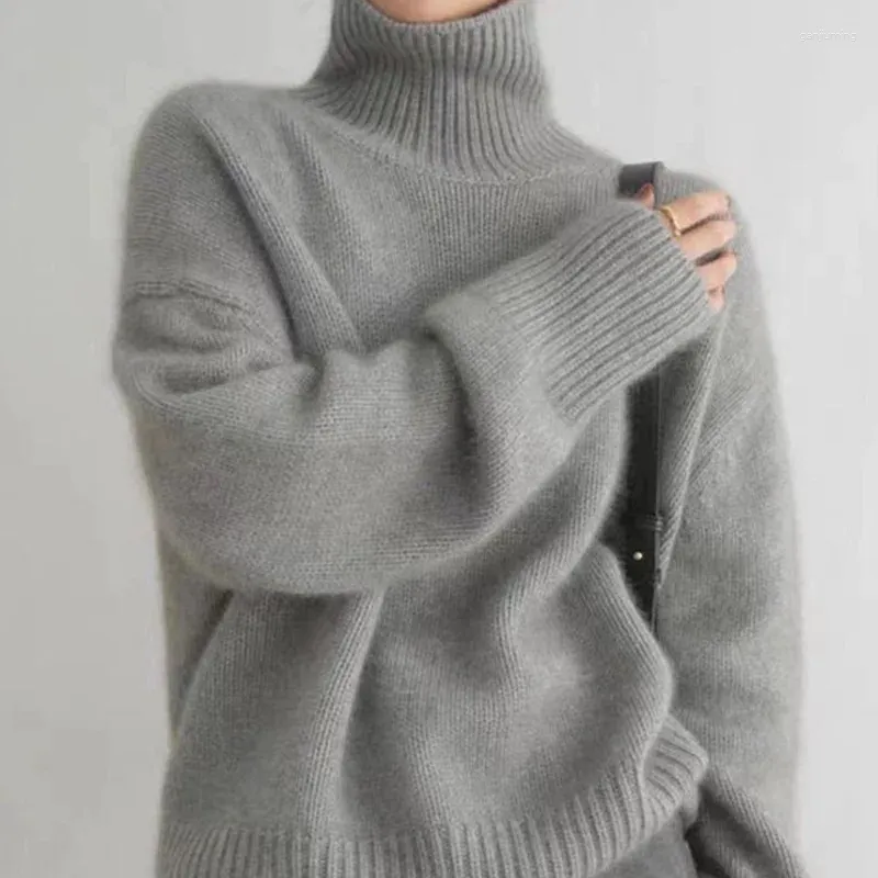 Damenjacken reine Woll -Lapper -Pullover Mode Ankunft Qualität Hochkragen verdickte lässige, lockere dicke Stricktife