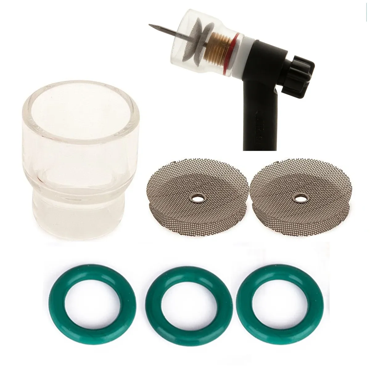 New Pyrex Tig Welding Cup Set for WP-9 & WP-17 Gas Lens 1.6mm and 2.4mm #12 Size Cup + Stainless Steel Filter + O-rings