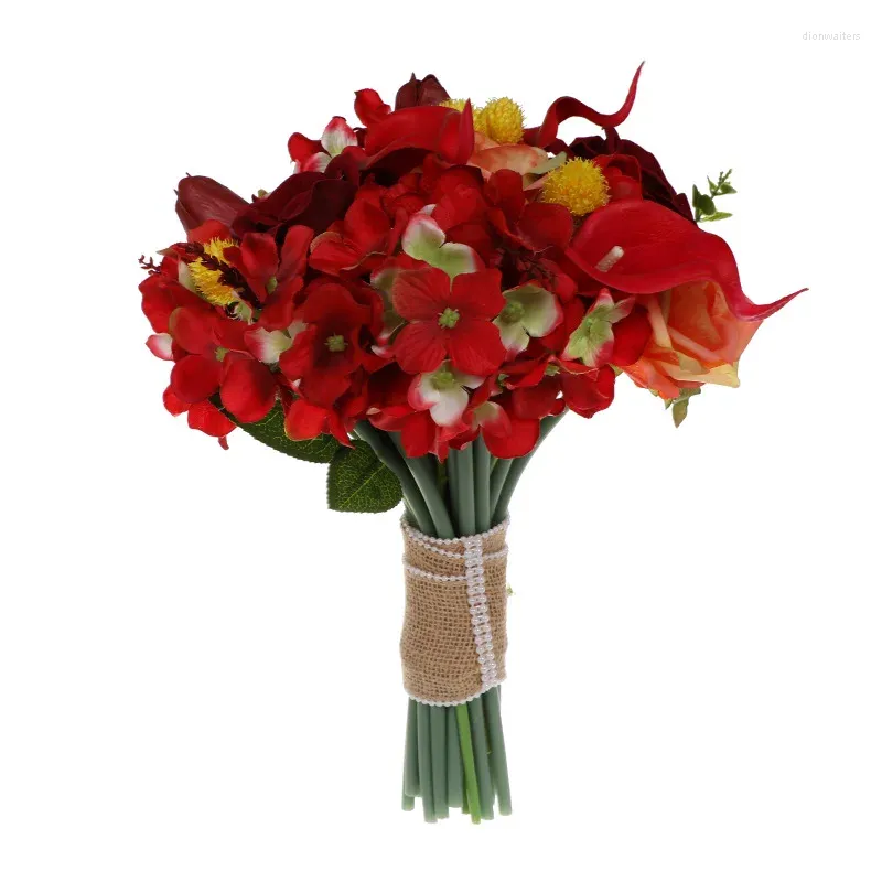 Kwiaty ślubne Oszałamiające czerwone bukiety ślubne Przyjazd 2024 23 32 cm Akcesoria