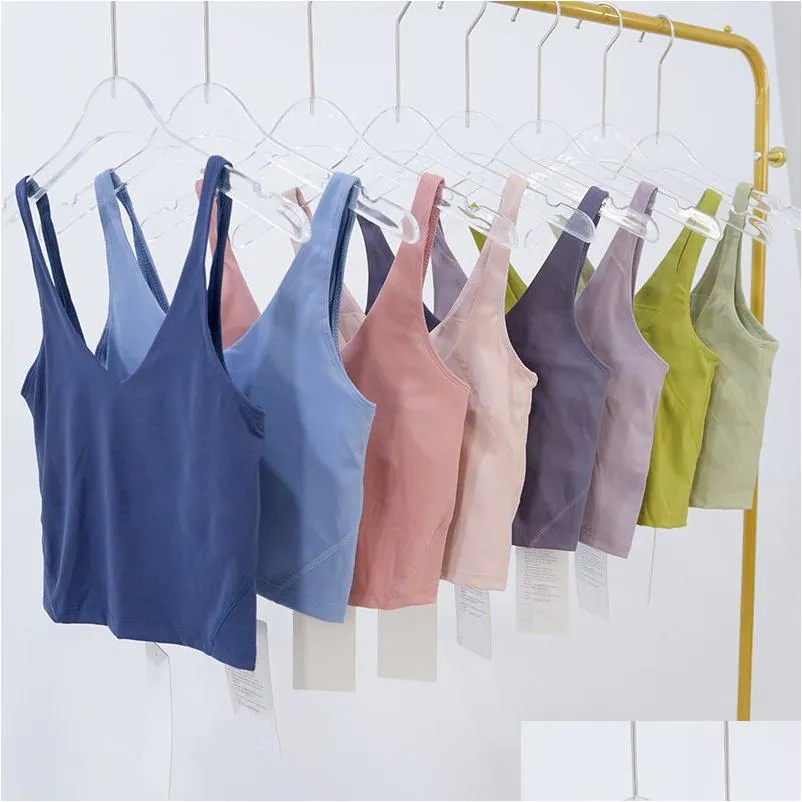 Yoga Outfit Womens Bra Summer U-Shaped No Steel Ring Built-In Chest Pad Sports For Women Gym Sleeveless Fitness Fashion Tank Top Drop Dhdca