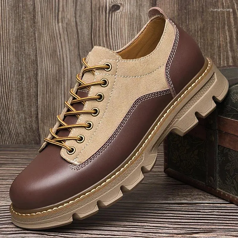 Casual Shoes 2024 Classic Brand Men's Workwear Thick Sules Versatile Brown Oxford Office Business Lace Up Style