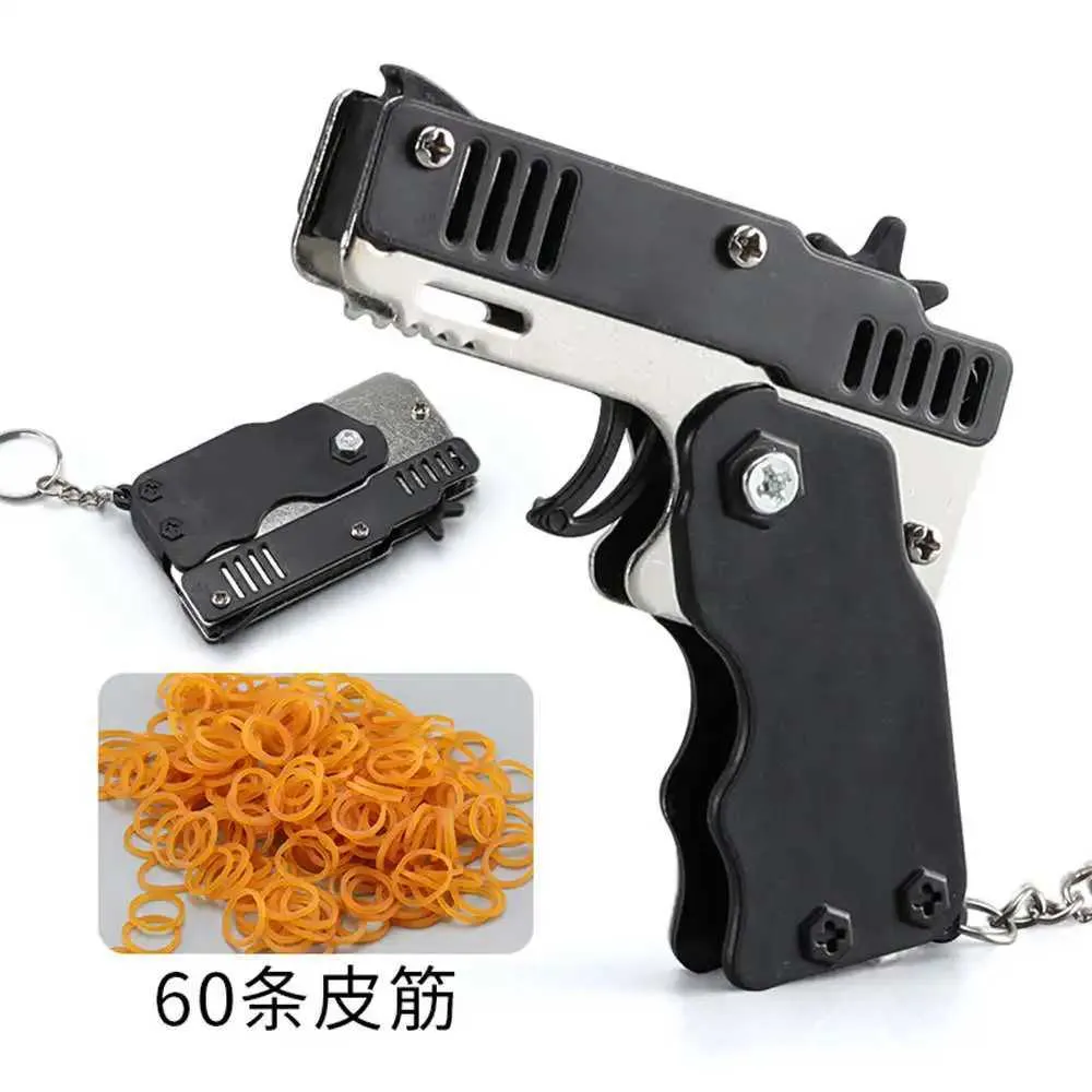 Gun Toys Mini Toy Metal Gun z gumową pasmo zabawne pistolet klucz urok wisiorek dzieci urodziny