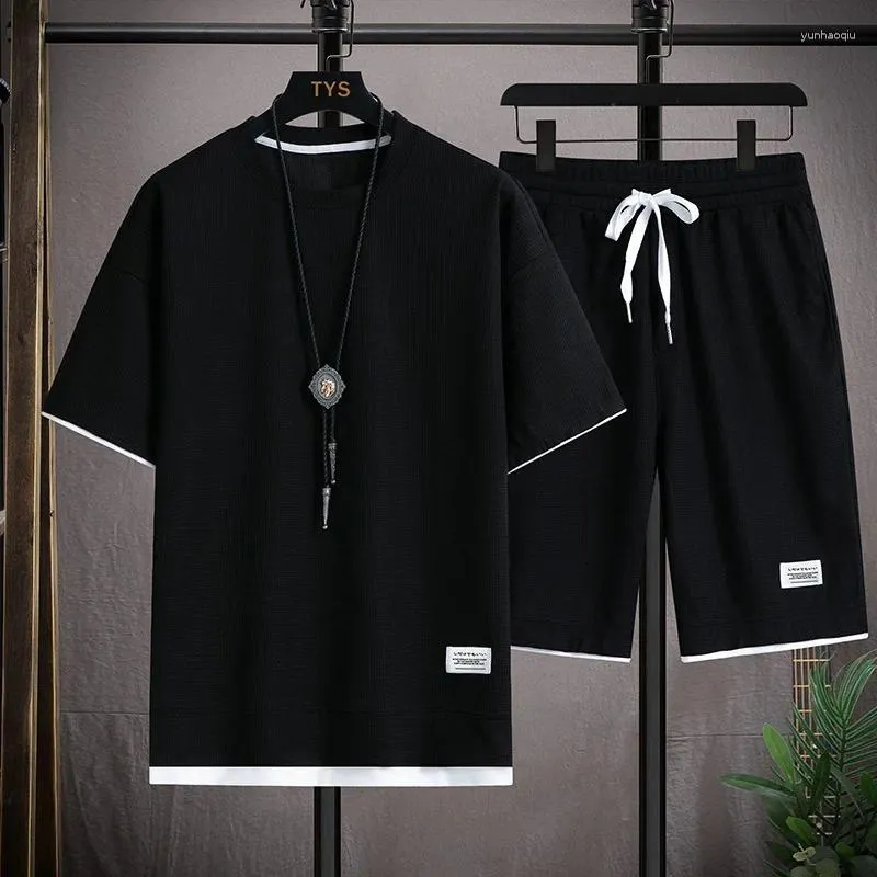 Suits-survêtements masculins 2024 Waffle Match 2 pièces Men Shorts pour survêtement d'été Vêtements de mode Harajuku Style en liberté