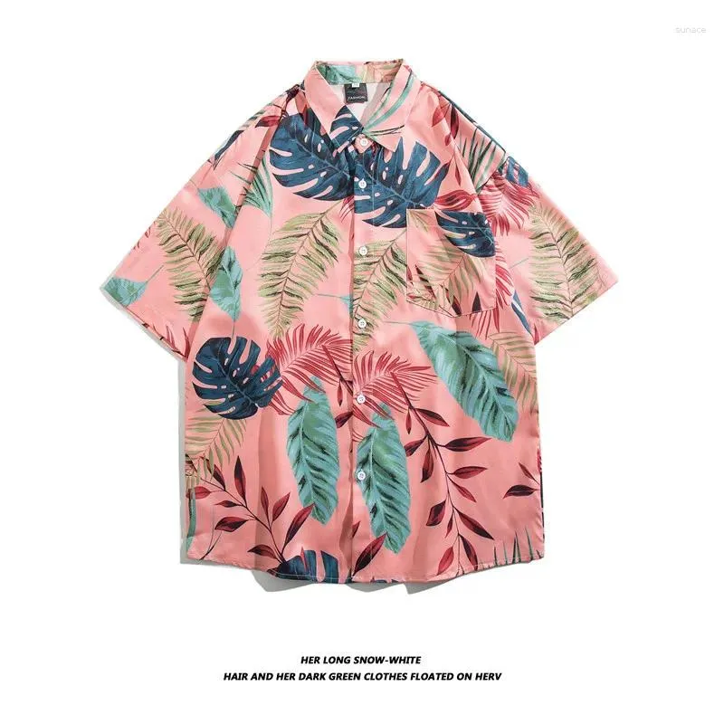 Chemises décontractées pour hommes Hawaiian Polyester Summer Summer Short Shirt Tropical Leaf 3D PRESSE PLAQUE BLAIS MAL