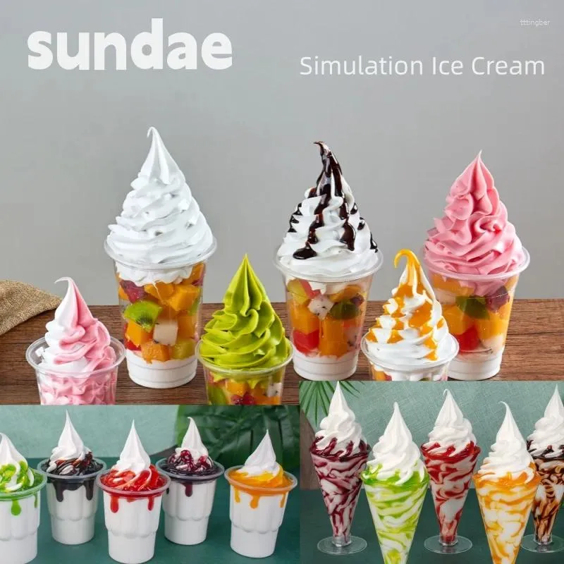 Decorative Flowers Simulation Sundae Props 1:1 Syrup Ice Cream Model Artificial Fruit Sample Fake Food For Decoration Window Display