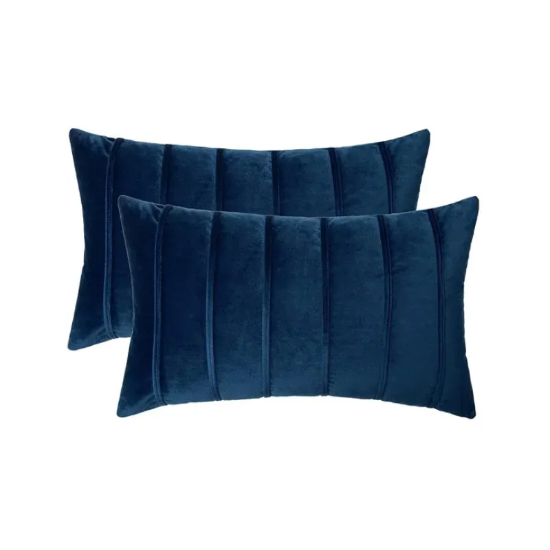 Подушка Inyahome 2pcs Blue Velvet Pillow Covers с полосатыми декоративными роскошными мягкими подушками для дивана на ферме диван гостиной