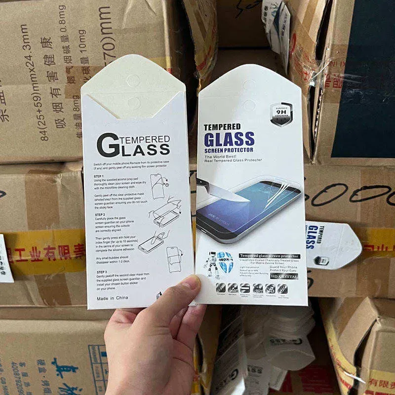 Phone 9H Tempered Glass Screen Protector Packages Paper Retail Box For iPhone 14 13 Samsung Sony Mobile Film Universal White Blue Yellow Black Empty Packaging Boxes