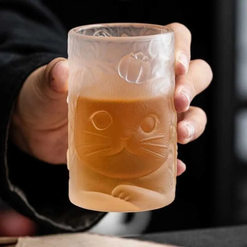 Tumblers 120ml Cute Cat Persimmon Glazed GlazeTea Cup Household Glass Drinking Teacup Creative Personal Special Kung Fu Master Cups NEW H240425