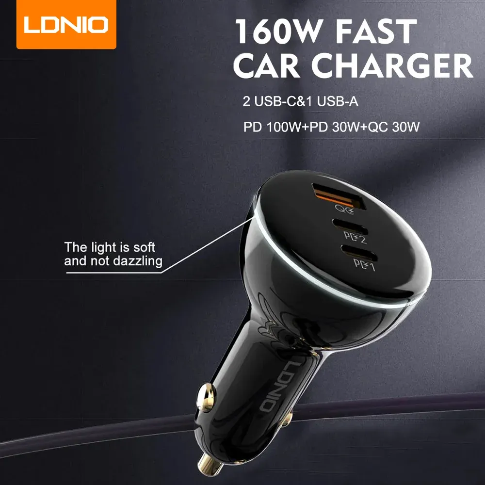 Chargers Ldnio 160W Телефон зарядное устройство для автомобильного автомобиля USB C Зарядное устройство для мобильного телефона/прокладки/камеры PD+QC 3 Port Adapter Adapter Adapter