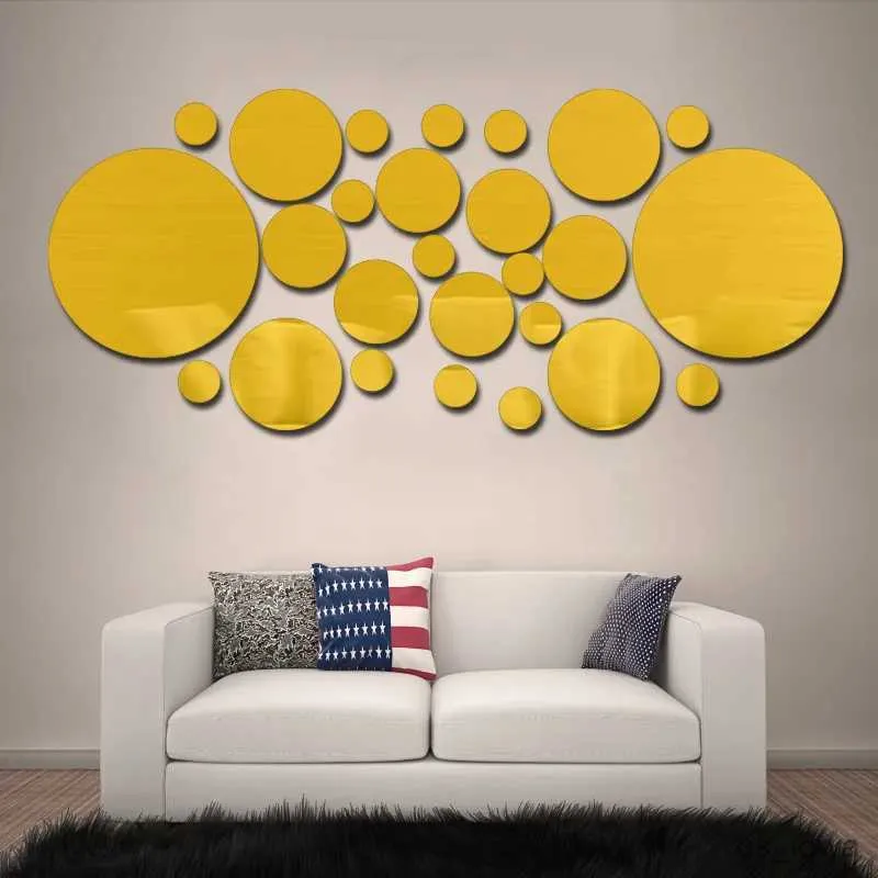 Specchi 26pcs 3D Specchio Adesivo murale Acrilico Atti Round Specchio adesivi TV fai -da -te adesivo per bagno decorazioni per la parete murale decorazione per la casa