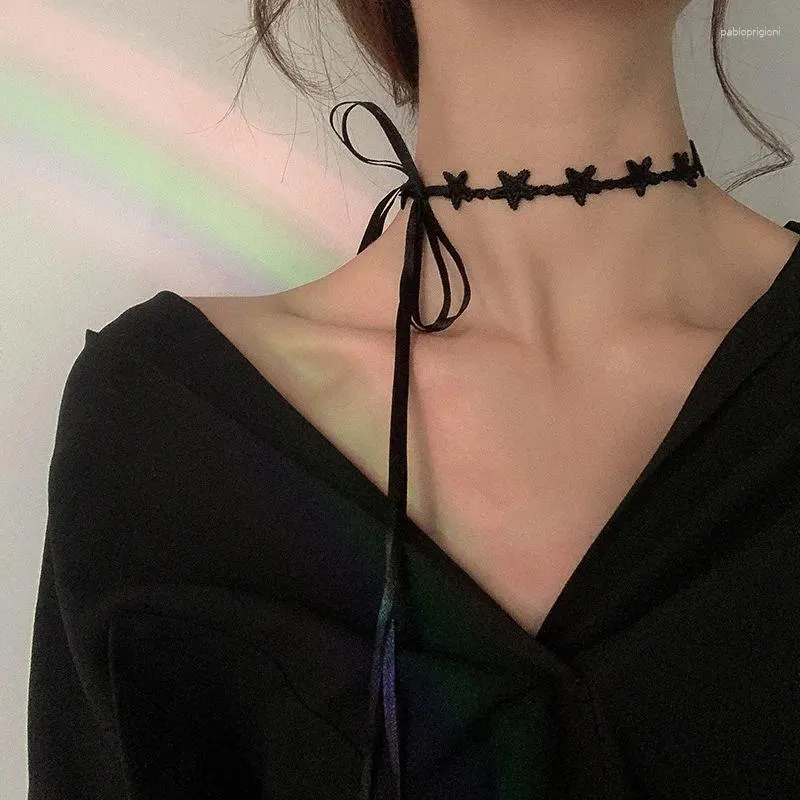 Choker moda gotycka wiktoriańska gwiazda Tassel Tattoo Naszyjnik czarny koronkowy kołnierz vintage kobiet biżuteria ślubna