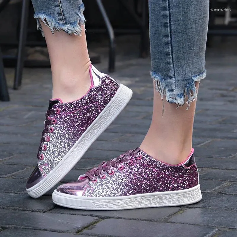 Casual Shoes Women Fashion Vulcanize Sweet Style 2024 Autumn Breathable Soft Bottom Glitter Pink Flat Loafers Shoe Female