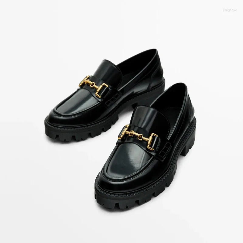 Casual Shoes Herumn Herbst Echte Leder Frauen Slipper Marke Design Goldkette Oxford für Slip auf Plattform flache Frau