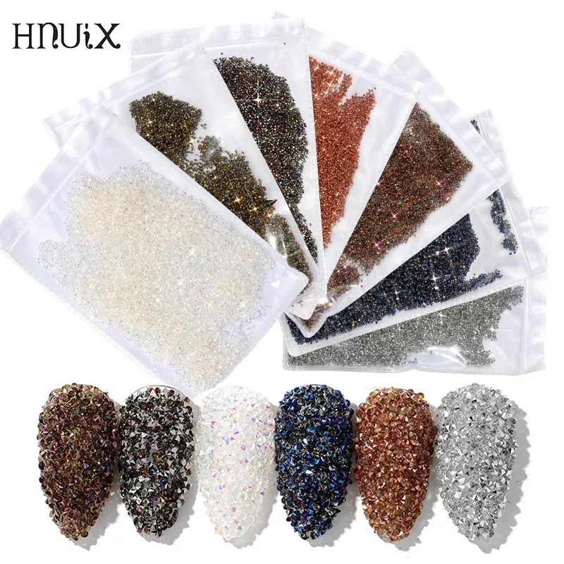 Dekorationen Hnuix 14000pc 3d Nägelkunst Dekorationen Rasshellsteine für Nägel Strass UV Gel Mikrozirkone Kristalle Steine Zirkonium auf Nageldekoration