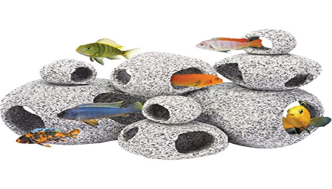 Cichlid Stone Aquarium Fish Tank Pond Ornament Decoration Räka avelar Rock Cave Ceramic Stones Akvaryum5349263