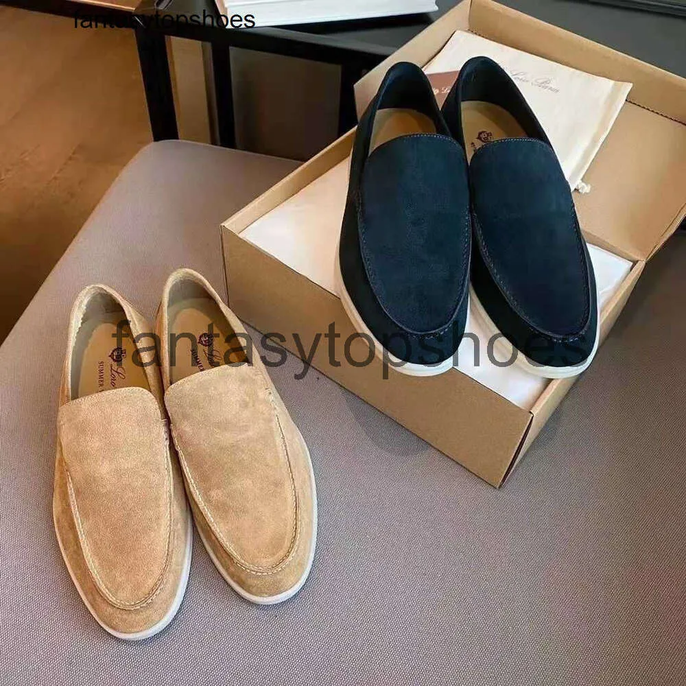 Loro piano lp original italiensk slip-on mocka slip på sko platt botten casual loafer mens skor känns si znst